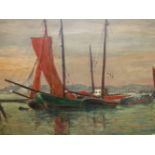 EARLY 20th.C.CONTINENTAL SCHOOL. FISHING BOATS, SIGNED INDISTINCTLY, OIL ON CANVAS. 80 x 122cms.