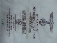 A RARE WWII GERMAN MILIATARY KNIGHTS CROSS OF THE IRON CROSS COMMENDATION, VELLUM WITH HITLER