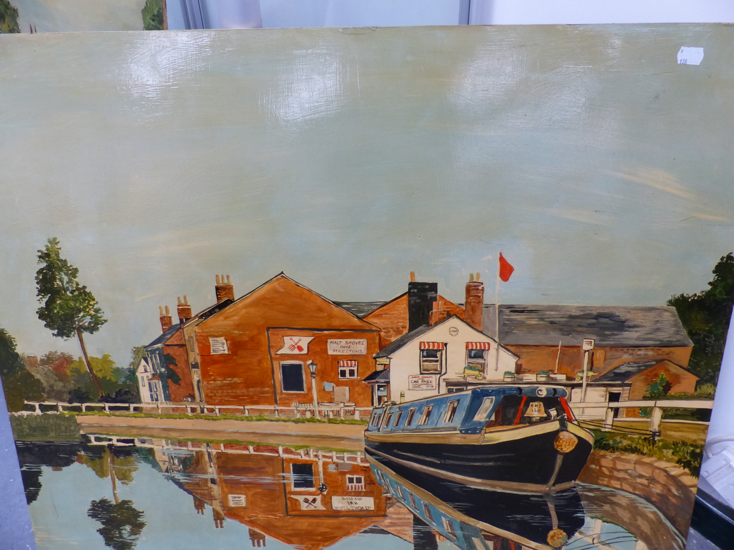 A GROUP OF THREE OIL ON BOARD STUDIES OF CANAL BOAT SCENES BY TIM NEEDLE. LARGEST 153 x 76cms. - Image 2 of 8