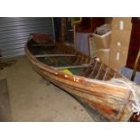 CLINKER BUILT EDWARDIAN BOATING LAKE ROWING BOAT /SKIFF WITH HIGH BACK SEAT. COMPLETE WITH ROW LOCKS