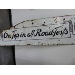 ENAMEL SIGN "ON TOP IN ALL ROAD TESTS", 155 x 47cms.