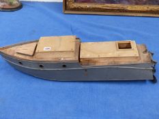 A SCRATCH BUILT MODEL OF A MOTOR TORPEDO BOAT WITH TWIN BOILERS, STEAM PLANT LACKING, GREY PAINTED