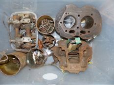 BSA TWIN CYCLINDER HEAD AND BARRELS, A SINGLE CYLINDER BARREL AND OTHER PARTS, VARIOUS (QTY).