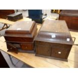 AN OAK CASED JOHNSONPHONE WIND UP GRAMOPHONE WITH BROWN BAIZE TOPPED TURNTABLE OVER DOORS. W 45 x