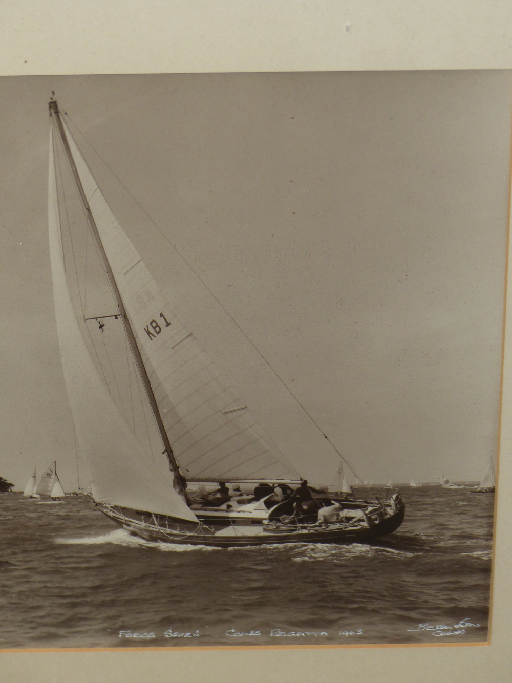 TWO VINTAGE PHOTOGRAPHS OF SAILBOATS IN COWES REGATTAS, 1957 AND 1963. BEKEN SON COWES. 28 x