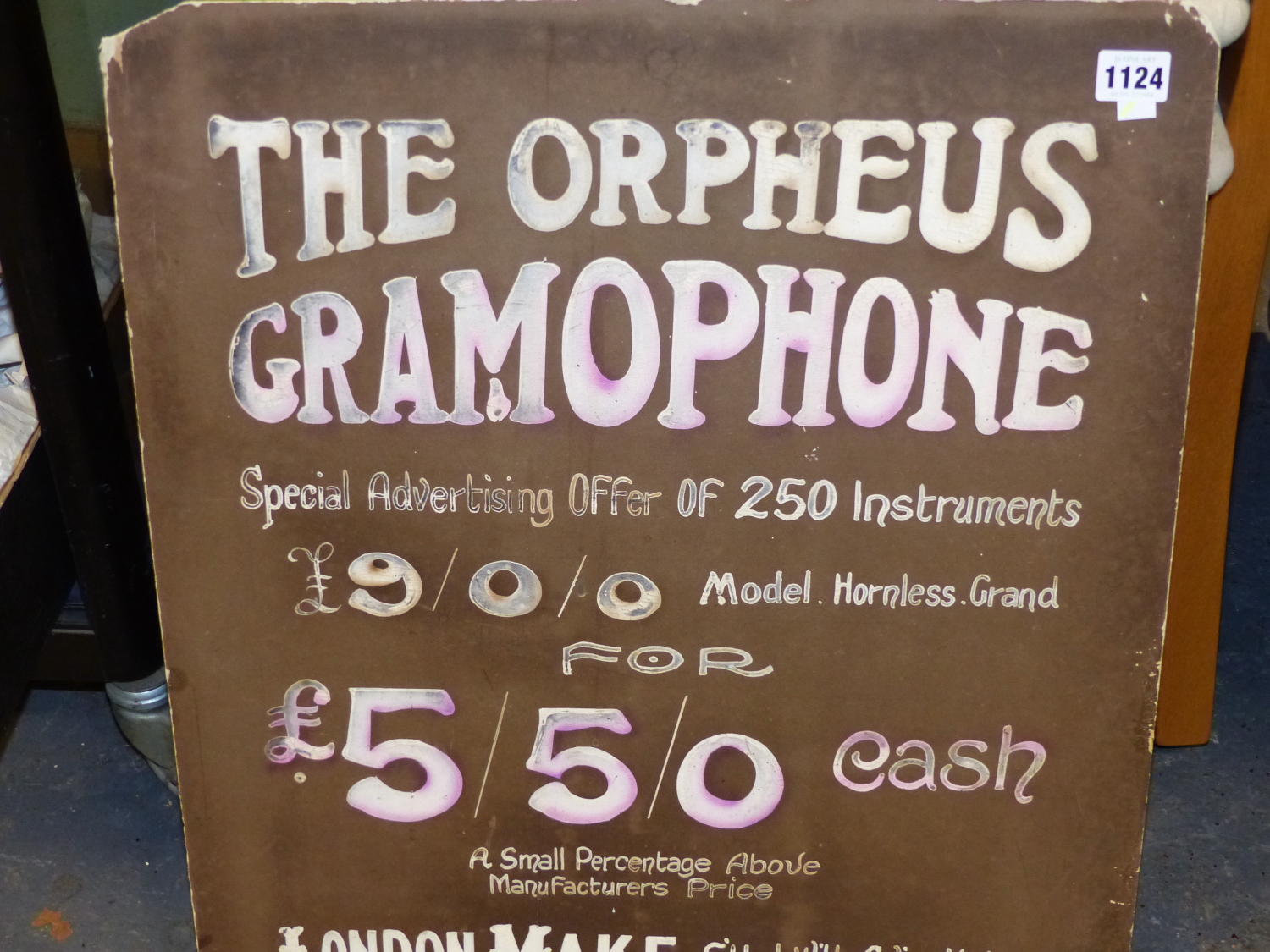 THE ORPHEUS GRAMOPHONE, A PAINTED CARD ADVERTISEMENT FOR 250 INSTRUMENTS AT A DISCOUNTED PRICE OF £ - Image 2 of 9