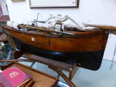 AN IMPRESSIVE LARGE 19th/20th.C.SCRATCH BUILT POND YACHT WITH WEIGHTED KEEL COMPLETE WITH MASTS,