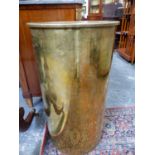 A RARE GERMAN VERY LARGE 42CM BRASS SHELL CASE- BELEIVED TO BE A RARE HEAVY NAVAL HOWITZER SHELL.