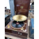A MAHOGANY CASED HMV MODEL 460 WIND UP GRAMOPHONE RETAILED BY PIGGOTTS OF LIMERICK, THE PLAYING