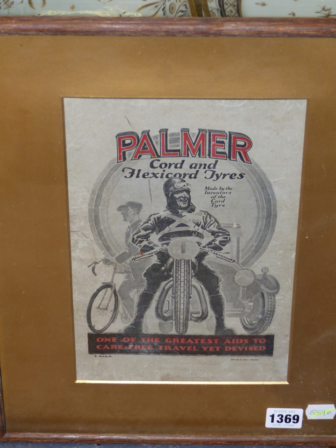 A BLACK AND RED PRINTED ADVERT FOR PALMER TYRES DESIGNED BY D PARR, WITHIN GILT SLIP AND OAK - Image 2 of 4