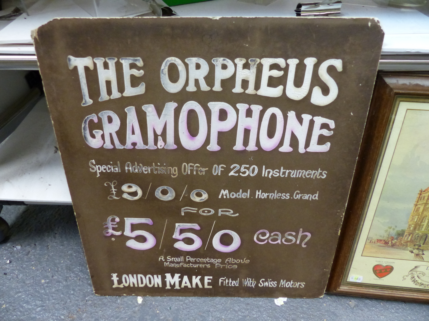 THE ORPHEUS GRAMOPHONE, A PAINTED CARD ADVERTISEMENT FOR 250 INSTRUMENTS AT A DISCOUNTED PRICE OF £ - Image 8 of 9