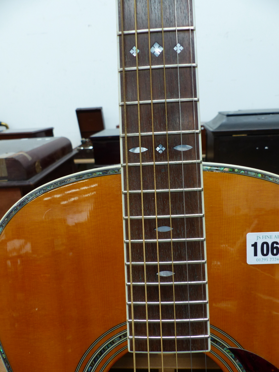 A COPY OF A GIBSON ACCOUSTIC GUITAR, No 38090 WITH A CARRYING CASE. NOTE THIS GUITAR IS A RE-BADGED - Image 14 of 28