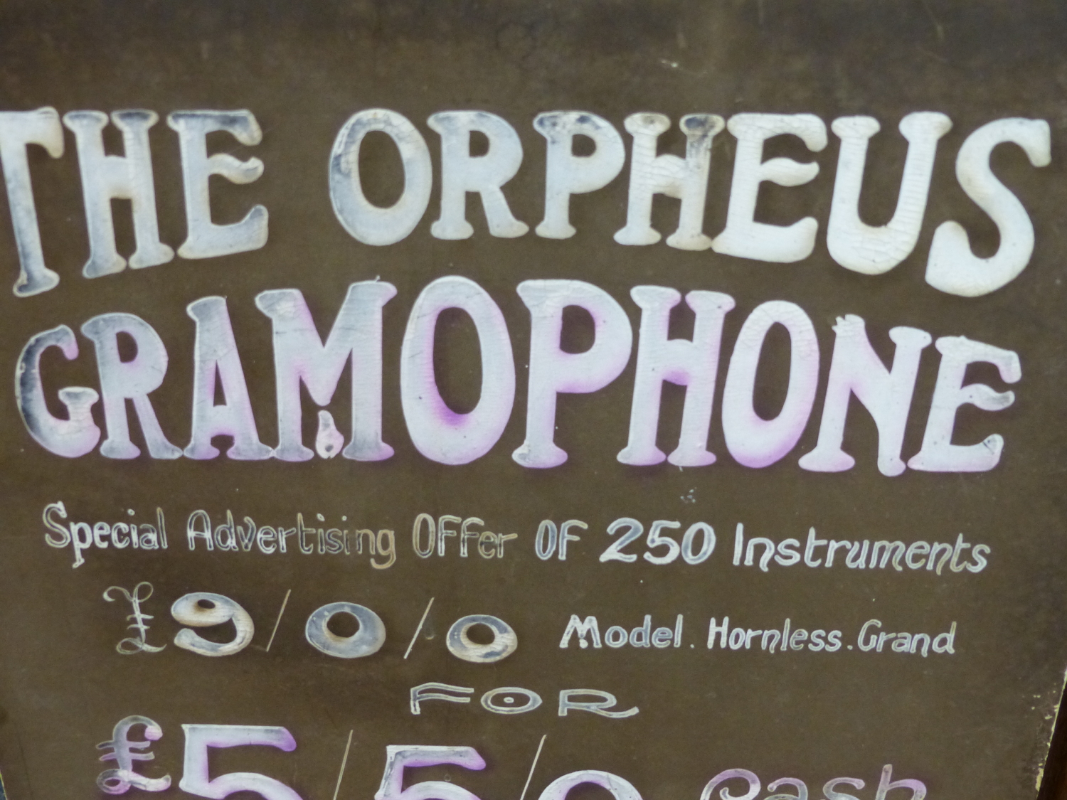 THE ORPHEUS GRAMOPHONE, A PAINTED CARD ADVERTISEMENT FOR 250 INSTRUMENTS AT A DISCOUNTED PRICE OF £ - Image 5 of 9