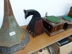 AN HMV MAHOGANY CASED GRAMOPHONE, THREE FURTHER GRAMOPHONES FOR RESTORATION AND THREE TIN GRAMOPHONE