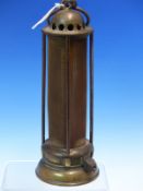 A RARE MINERS DAVY TYPE LAMP BY J. MILLS NEWCASTLE "STANDARD" 25CM HIGH