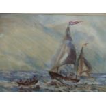 ATTRIBUTED TO CLAUDE BENDALL. (1891-1970) ARR. COMING ABOARD, WATERCOLOUR. 27 x 40cms.