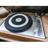 A LENCO GL85 TURNTABLE, THE GREY DECK FITTING INTO A TEAK CASE. W 46cms.