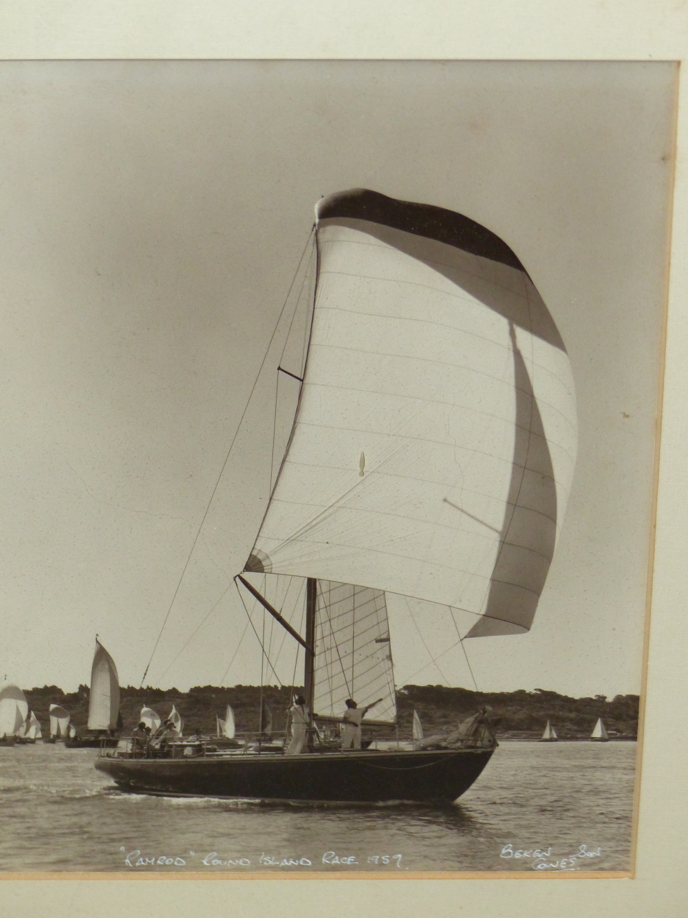 TWO VINTAGE PHOTOGRAPHS OF SAILBOATS IN COWES REGATTAS, 1957 AND 1963. BEKEN SON COWES. 28 x - Image 2 of 3