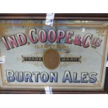 A VINTAGE INDE COOPE & CO LTD BURTONS ALES MIRROR, TOGETHER WITH AN INDE COOPE ALLSOP BAR MIRROR (2