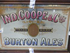 A VINTAGE INDE COOPE & CO LTD BURTONS ALES MIRROR, TOGETHER WITH AN INDE COOPE ALLSOP BAR MIRROR (2