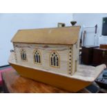 A WAR RELIEF TOY WORK NOAH'S ARK, THE YELLOW HOUSE BOAT WITH THREE GOTHIC ARCHED WINDOWS EACH SIDE