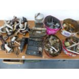 A QUANTITY OF GRAMOPHONE PICK UPS AND ARMS, WINDING HANDLES AND OTHER PARTS.