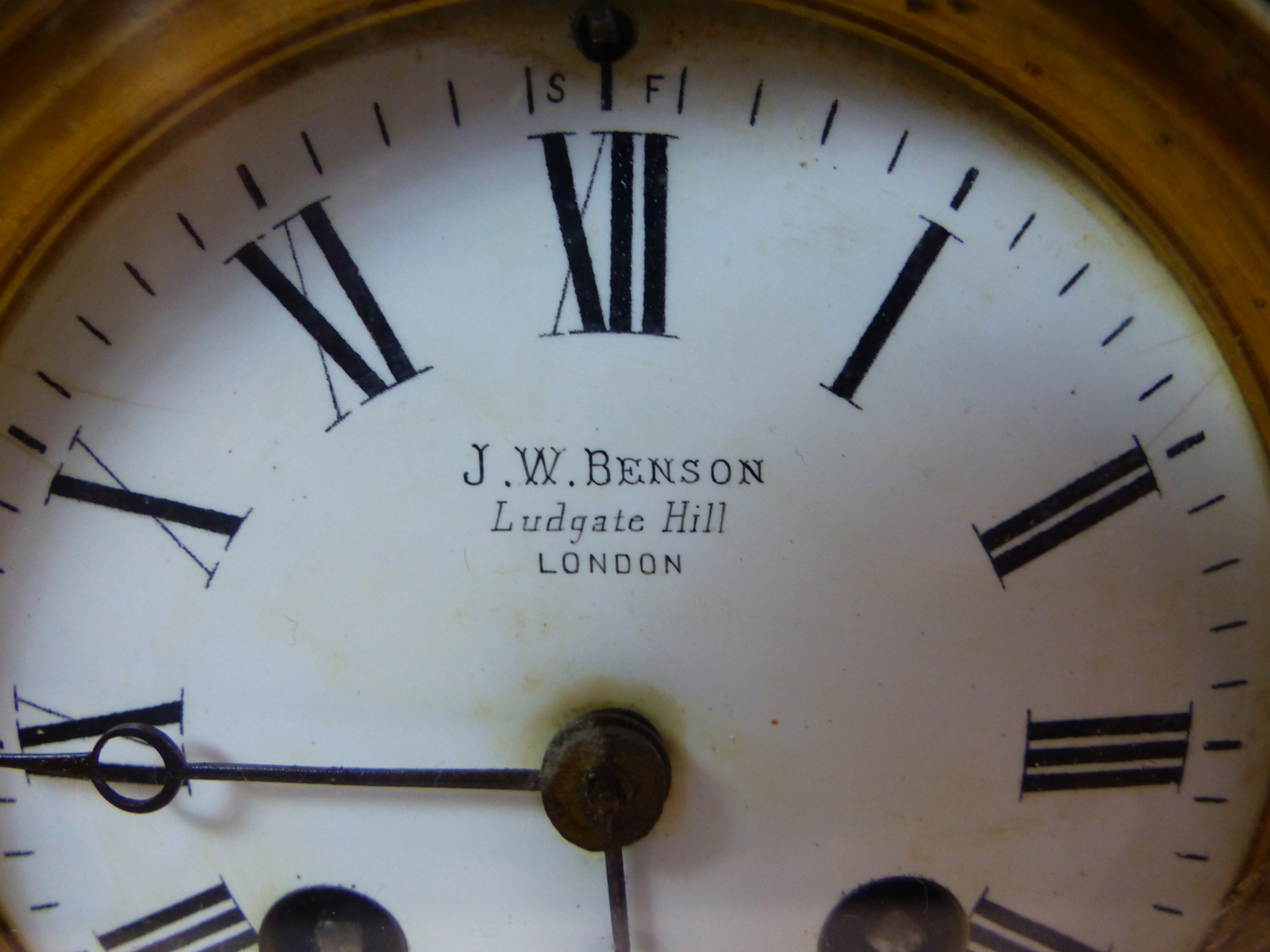 A BLACK SLATE CLOCK RETAILED BY J W BENSON NAMED ON THE DIAL BETWEEN TWO RED STONE COLUMNS AND ON - Image 3 of 7