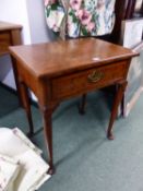 A GEORGIAN AND LATER WALNUT SMALL SIDE TABLE WITH CROSSBANDED TOP AND FRIEZE DRAWER, CARVED TOP,