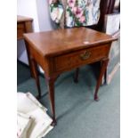 A GEORGIAN AND LATER WALNUT SMALL SIDE TABLE WITH CROSSBANDED TOP AND FRIEZE DRAWER, CARVED TOP,