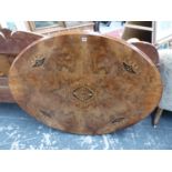 A VICTORIAN WALNUT AND INLAID OVAL TABLE TOP. 133 x 100cms.