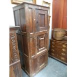 AN 18th.C.AND LATER DUTCH OAK HALL CABINET WITH THREE PANEL DOORS. W.75 x D.55 x H.186cms.