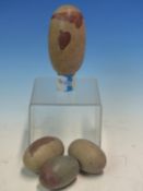 A COLLECTION OF FOUR INDIAN RIVER POLISHED LINGAM STONES, THE LARGEST. W 10cms.