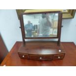 A LATE GEORGIAN INLAID MAHOGANY BOWFRONT DRESSING TABLE MIRROR WITH THREE DRAWERS. W 49.5cms.