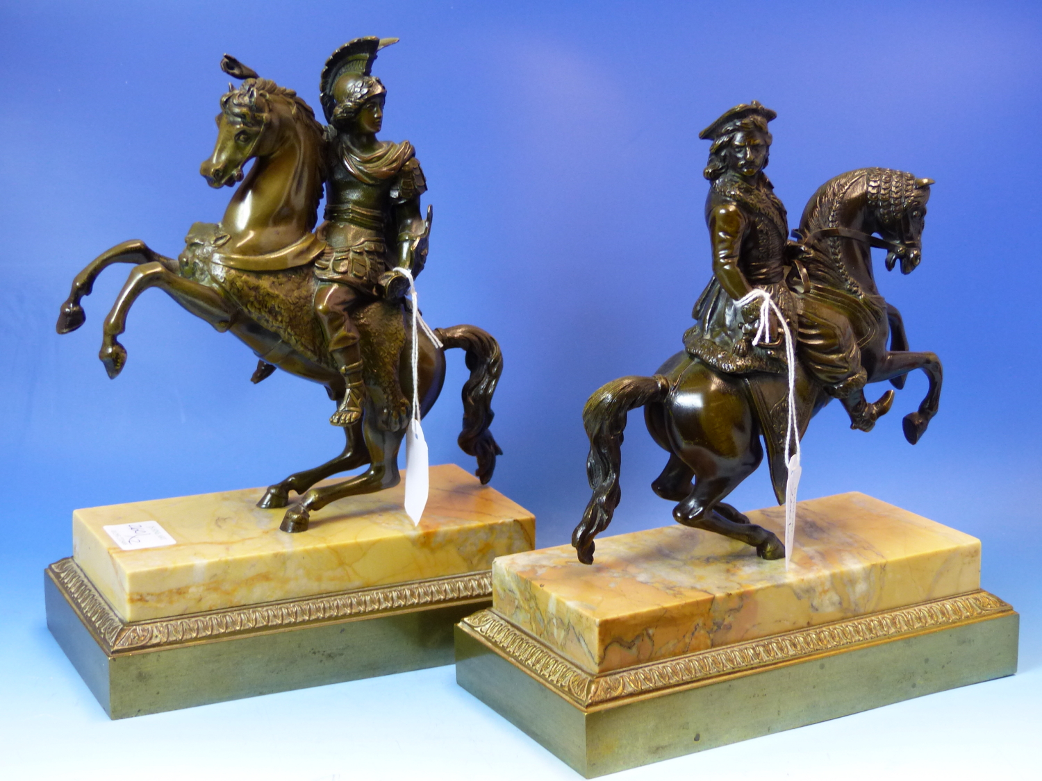 A PAIR OF 19th.CENTURY EQUESTRIAN BRONZES OF A COSSACK AND A ROMAN SOLDIER, THEIR HORSES REARING ON - Image 2 of 20