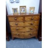 A 19th.C.MAHOGANY BOW FRONT CHEST OF FIVE DRAWERS. H 103 x W 103cms.