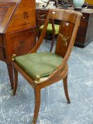 A PAIR OF FRENCH EMPIRE STYLE CHAIRS WITH EGYPTIAN STYLE ORMOLU MOUNTS.