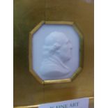 A WHITE GLASS PROFILE OF DR ALEXANDER CARLYLE OF INVERESK (1722-1805) MOUNTED WITHIN GILT SLIP AND