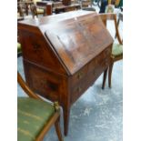 A 19th.C.CONTINENTAL WALNUT INLAID BUREAU WITH FITTED AND DROP WELL INTERIOR OVER TWO SHORT AND