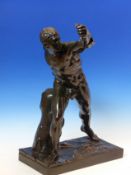 A COPPER FINISHED ELECTROTYPE FIGURE AFTER THE ANTIQUE OF A GLADIATOR. H 58cms.