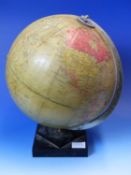 A PHILIPS CHALLENGE TERRESTIAL TEN INCH GLOBE MOUNTED ON SQUARE BLACK PLASTIC FOOT