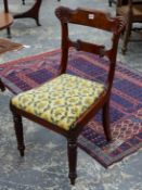 A SET OF TEN MAHOGANY EARLY 19th.C. CHAIRS, EACH WITH TABLET CENTRED BACK RAIL BELOW FOLIATE