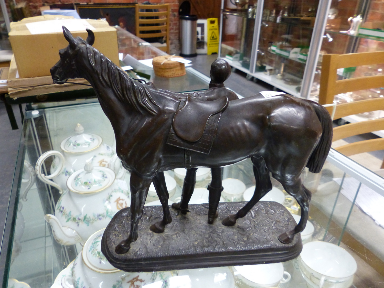 A PAIR OF 19TH CENTURY BRONZE PATINATED SPELTER FIGURE OF MARLEY HORSES - Image 8 of 11