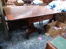 A MAHOGANY EARLY VICTORIAN PEMBROKE TABLE WITH ROUNDED RECTANGULAR FLAPS,A DRAWER TO ONE END, THE