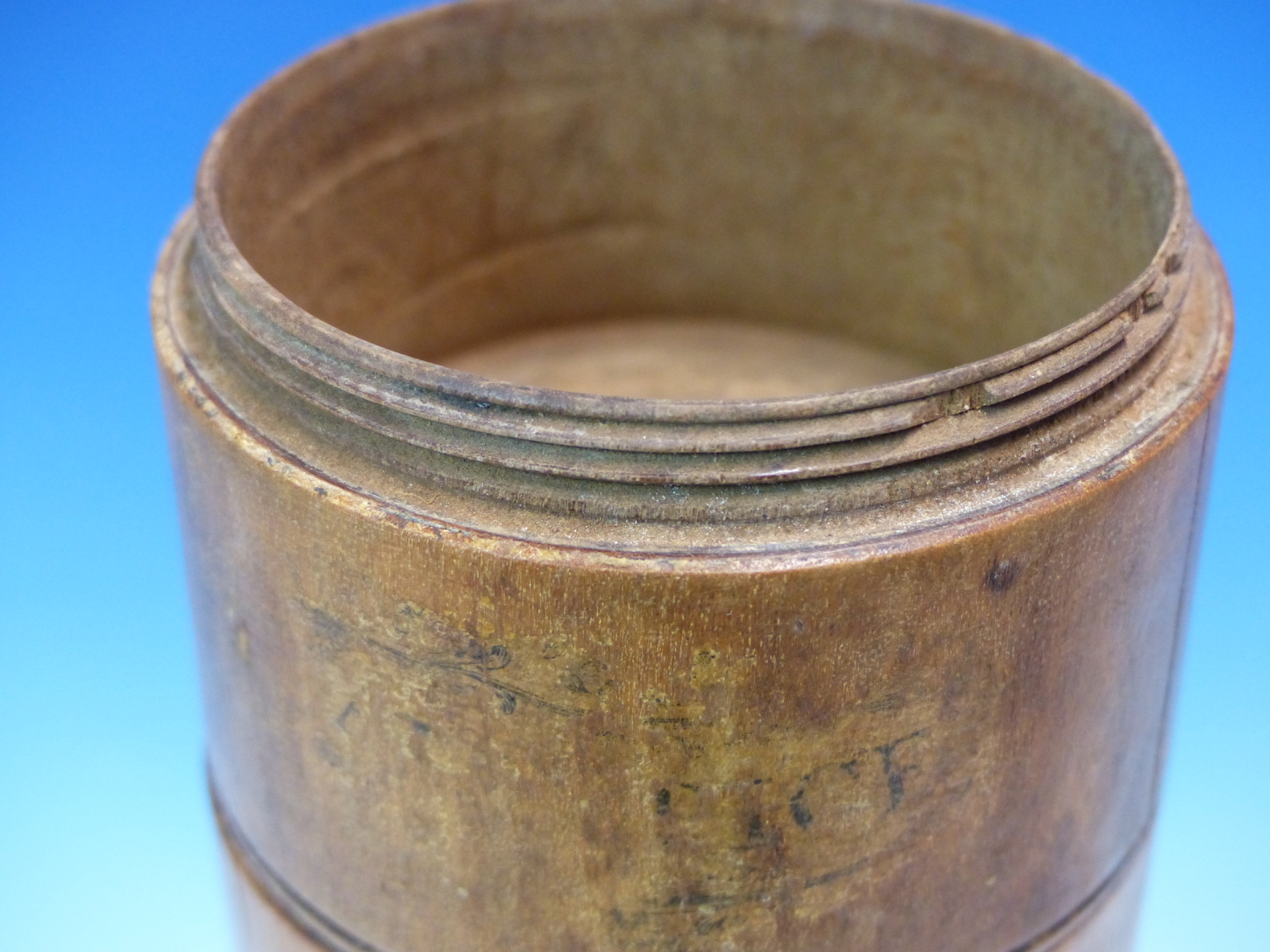 A TREEN SPICE TURRET, THE FIVE CYLINDRICAL COMPARTMENTS FAINTLY NAMED. H 23.5cms. - Image 3 of 7