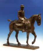 PIERRE-NICOLAS TOURGUENEFF (1853-1912), A BRONZE FIGURE OF A MAN WEARING A BOWLER HAT WHILE HE RIDES