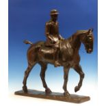 PIERRE-NICOLAS TOURGUENEFF (1853-1912), A BRONZE FIGURE OF A MAN WEARING A BOWLER HAT WHILE HE RIDES