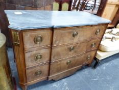 AN ANTIQUE INLAID MAHOGANY CONTINENTAL MARBLE TOP COMMODE, NEOCLASSICAL STYLE ADAPTED INTERIOR. H.