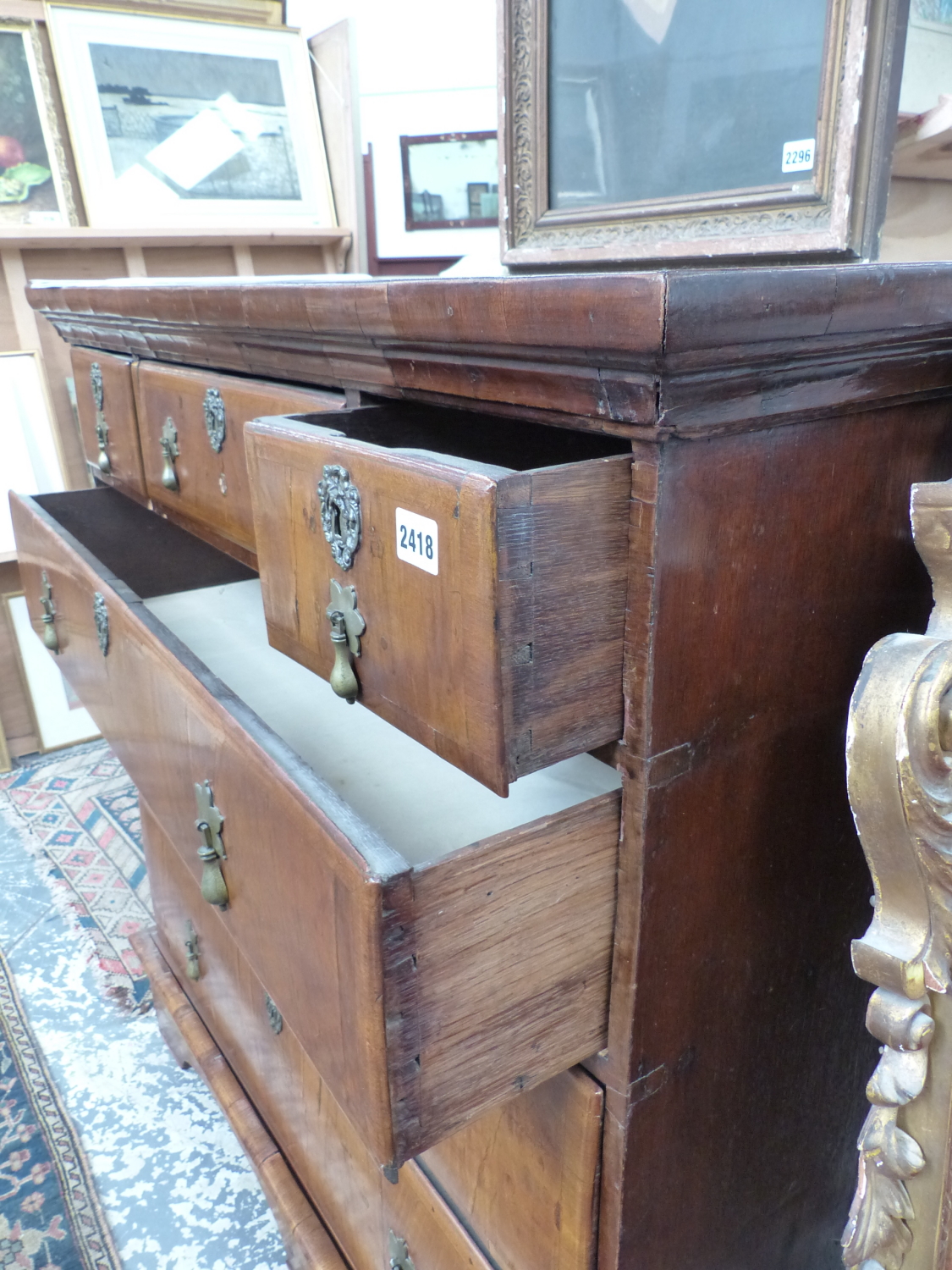 AN 18th.C. AND LATER WALNUT CHEST OF THREE SHORT AND THREE LONG GRADUATED DRAWERS ON SHAPED PLINTH - Image 5 of 13