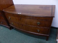 A 19th.C.MAHOGANY LOW CHEST OF TWO DRAWERS STANDING ON SQUARE TAPERED LEGS. W.125 x D.59 x H.75cms.