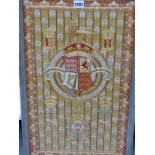 A SILK WORKED PANEL CELEBRATING THE CORONATION OF EDWARD VII WITH HIS ARMORIAL ABOVE THE NATIONAL